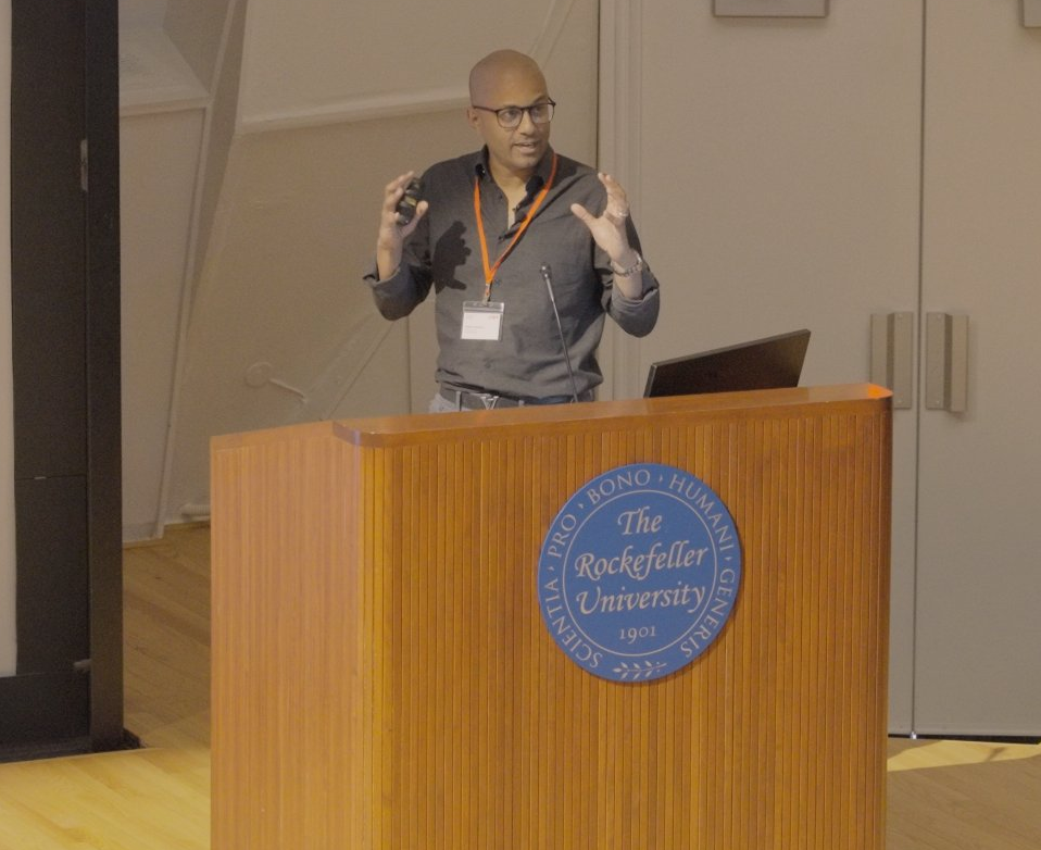 Dr. Andres Jimenez lecturing to physicians and scientists at The Rockefeller University